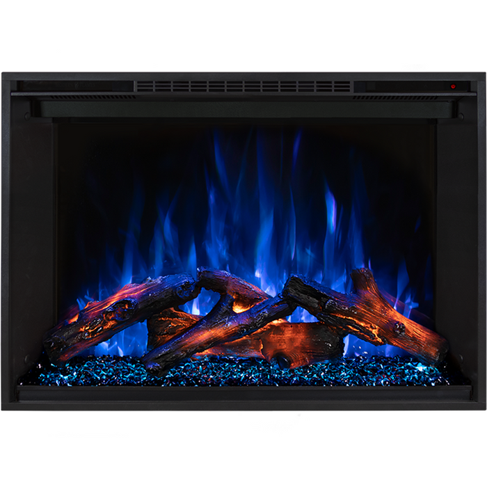 Fireplace control panel with clear display and settings.