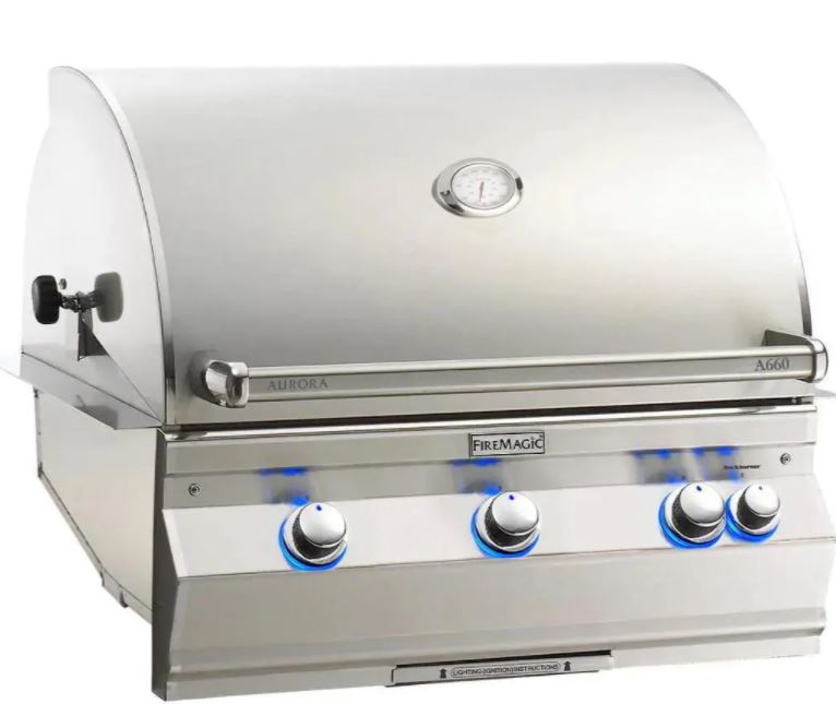 Fire Magic Aurora A660I 30-Inch Built-In Natural Gas / Propane Gas Grill With One Infrared Burner, Rotisserie, And Analog Thermometer - A660I-8LAN / A660I-8LAP