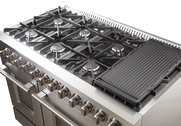 FORNO Appliance Package - 48" Dual Fuel Range, 48" Range Hood, 48" Refrigerator, AP-FFSGS6156-48-10