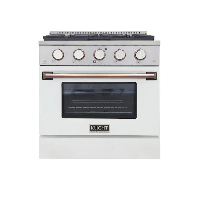 Kucht Signature 30" Pro-Style Dual Fuel Range in White Oven Door & Rose Gold (KDF302-W-ROSE)