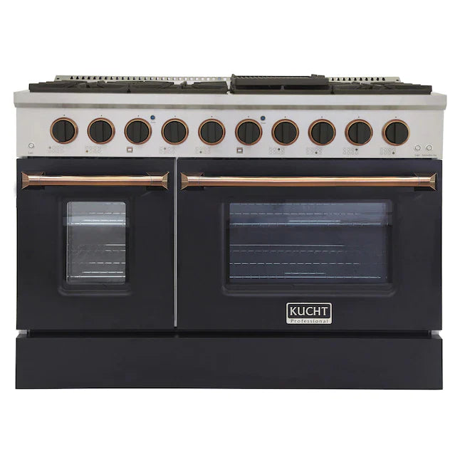 Kucht Signature 48" Pro-Style Dual Fuel Range in Black Oven Door & Gold (KDF482-K-GOLD)