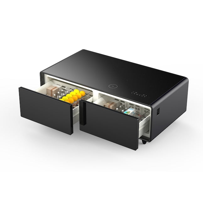 FORNO Evoluto 51" Smart Coffee Table – Dual Fridge Drawers, Bluetooth Audio, Wireless Charging, RGB Light in Black, FCTFR7006-51BLK