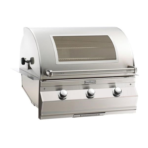 Fire Magic Grills Aurora 32 Inch Built-In Grill with Analog Thermometer and View Window, Natural Gas / Propane Gas Infrared burner "L" Burner - A660I-7LAN-W / A660I-7LAP-W