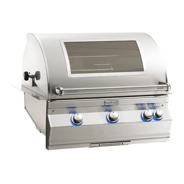 Fire Magic Grills Aurora 32 Inch Built-In Grill with Analog Thermometer, Rotisserie and View Window, Natural Gas / Propane Gas Infrared burner "L" Burner - A660I-8LAN-W / A660I-8LAP-W