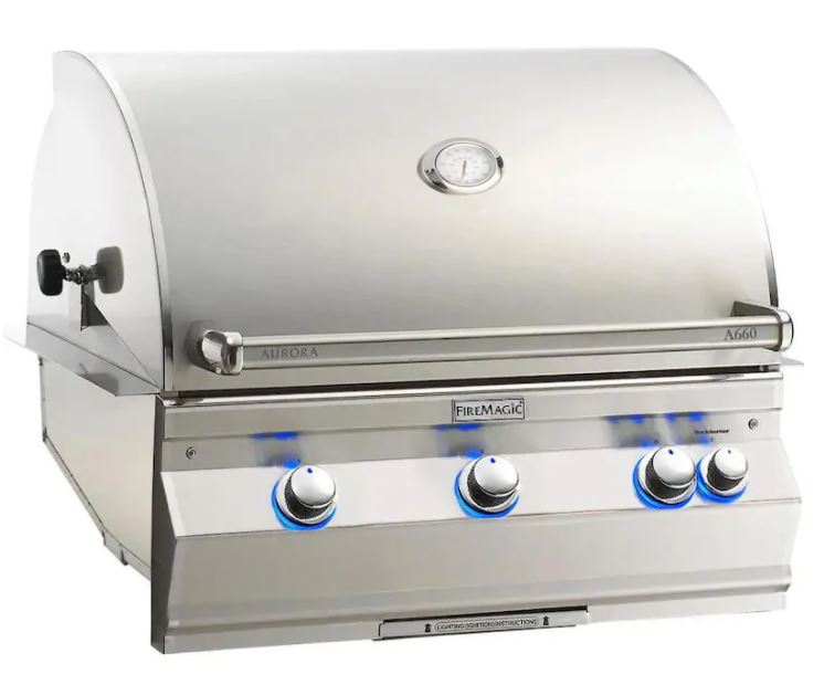 Fire Magic Aurora A660I 30-Inch Built-In Natural Gas / Propane Gas Grill With Rotisserie And Analog Thermometer - A660I-8EAN / A660I-8EAP