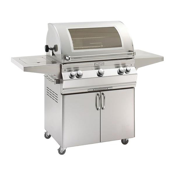 Fire Magic Grills Aurora 62 1/4 Inch Free-Standing Grill with Single Side Burner, Rotisserie, Analog Thermometer and View Window, Natural Gas / Propane Gas Infrared burner "L" Burner - A660S-8LAN-62-W / A660S-8LAP-62-W