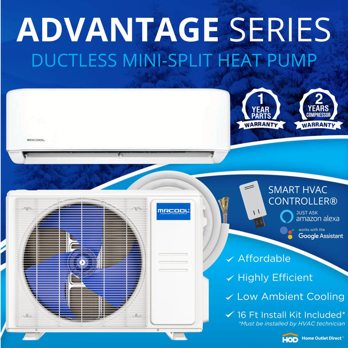 MRCOOL Advantage 5th Gen 18,000 BTU Single Zone Mini Split Complete System with 16 Ft. Line Set, 230V, Wall Mounted (A-18-HP-230D-O)