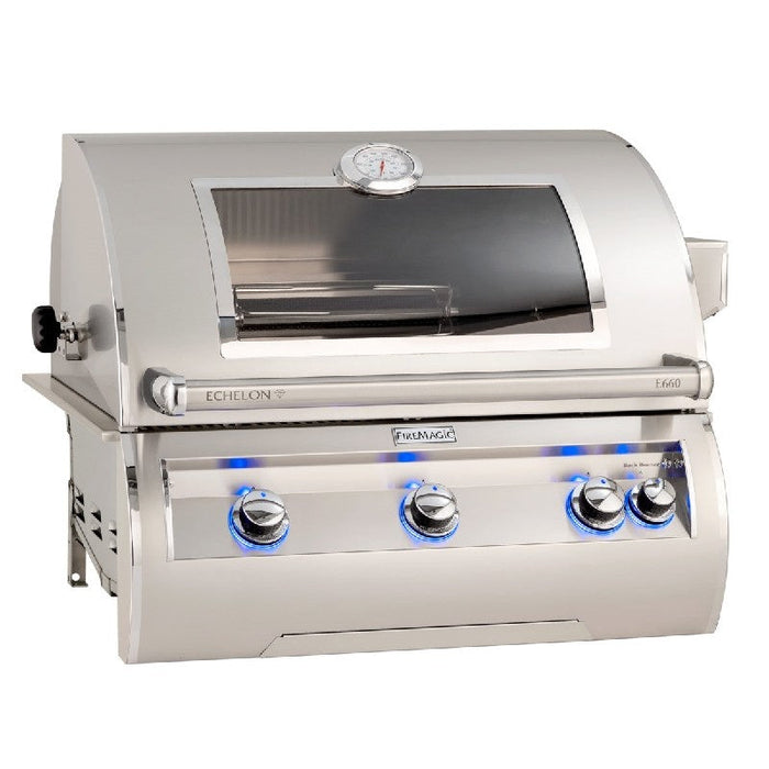 Fire Magic Grills E660I-8EAN-W/E660I-8EAP-W Echelon 31 1/4 Built-In Grill with Analog Thermometer and View Window, Natural/Propane Gas, Cast Stainless Steel "E"