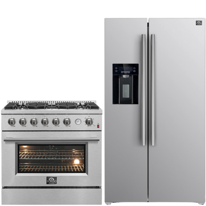 FORNO Appliance Package - 36" Gas Range with Built-In Temperature Gauge and 36" Refrigerator with Ice Maker, FBDL-021-03CAUS