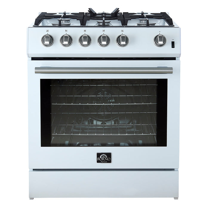 FORNO Espresso Leonardo 30" 5 cu. ft. Gas Range in White with Silver Handles, FFSGS1116-30WHT