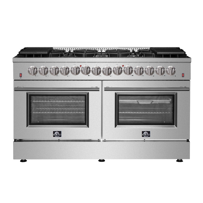 FORNO Galiano 60" 8.64 cu. ft. Dual Fuel Range with 10 Italian Burners in Stainless Steel, FFSGS6156-60