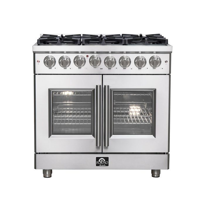 FORNO Massimo 36" 5.36 cu. ft. Freestanding French Door Dual Fuel Range with 6 Burners, FFSGS6325-36