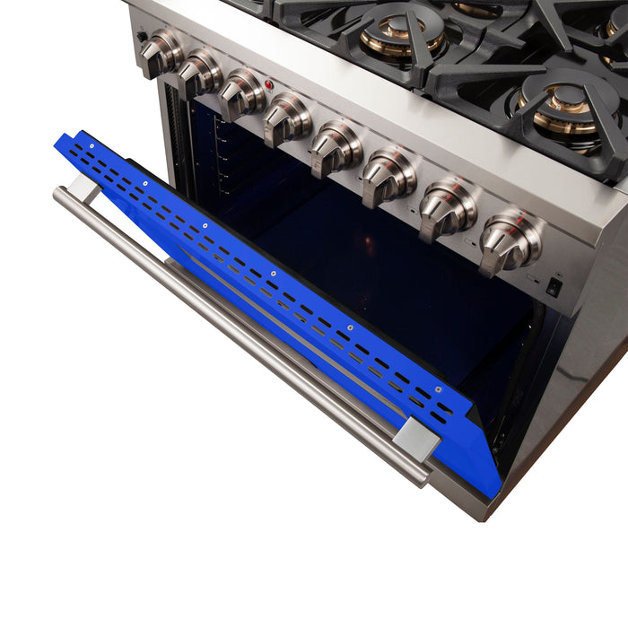 FORNO Capriasca 36" 5.36 cu. ft. Dual Fuel Range with 6 Italian Burners in Blue, FFSGS6187-36BLU