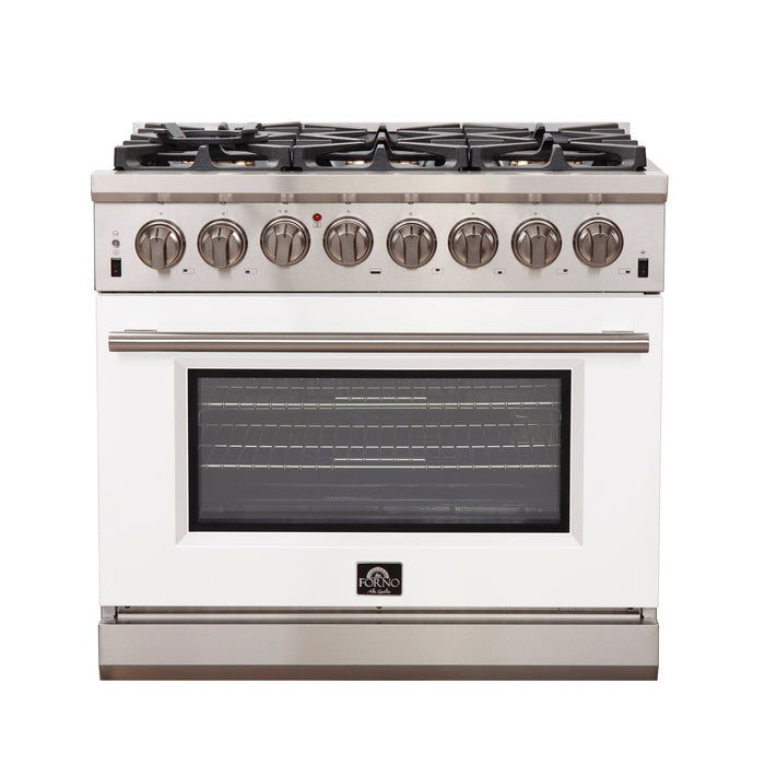 FORNO Capriasca 36" 5.36 cu. ft. Dual Fuel Range with 6 Italian Burners in White, FFSGS6187-36WHT