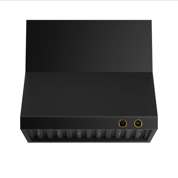 Kucht 36-Inch 900 CFM Ducted Wall Mount Range Hood in Dark Titanium Stainless Steel with Gold Accents (KRHG360-GL-C)