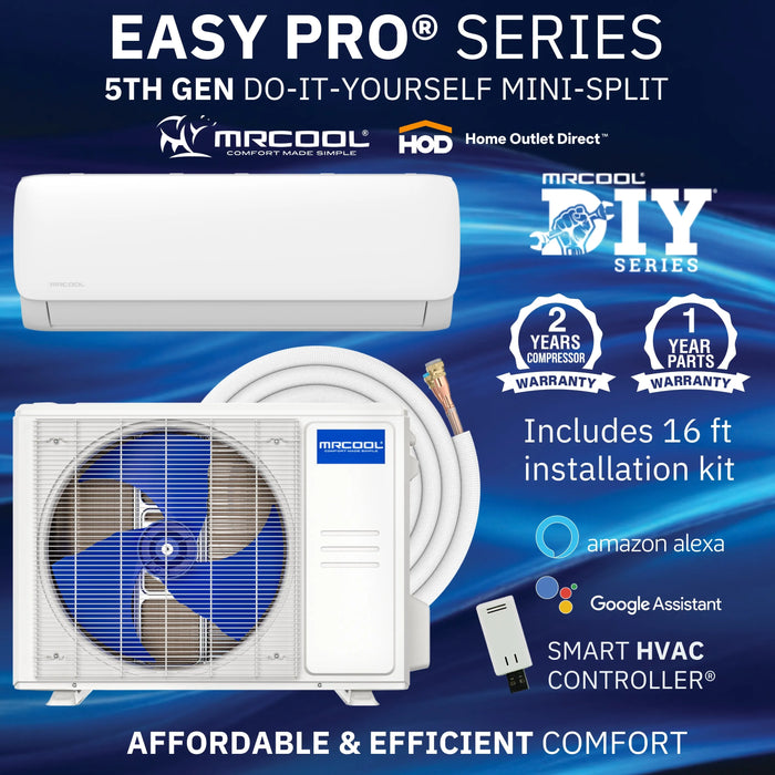MRCOOL DIY® 5th Gen EasyPro 18,000 BTU Single Zone Mini Split Complete System 230V with 16 ft. DIY Quick Connect Line Set and DIYPRO Cable (EZPRO-18-HP-23016D-O)