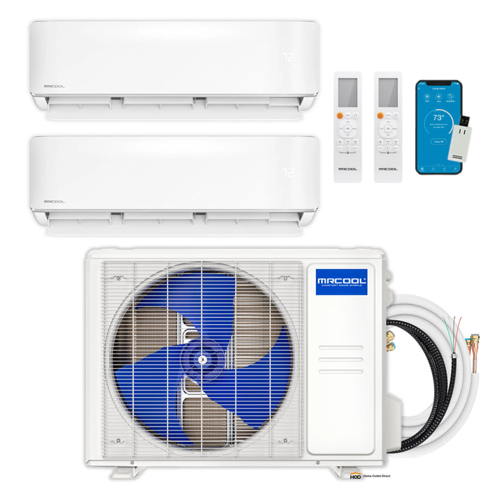 MRCOOL DIY 5th Gen Mini Split - 2-Zone 27,000 BTU Ductless Air Conditioner and Heat Pump Condenser with 9K + 9K Wall Mount Air Handlers