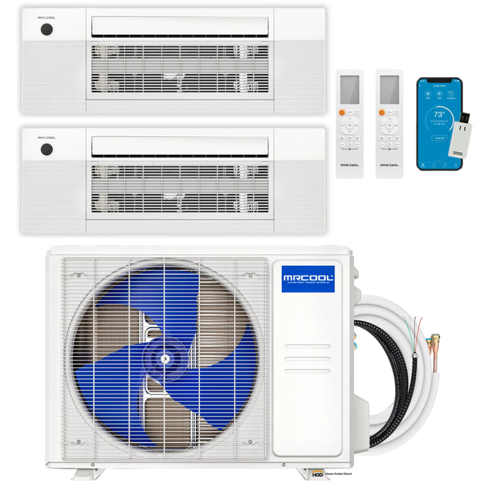 MRCOOL DIY 5th Gen Mini Split - 2-Zone 18,000 BTU Ductless Air Conditioner and Heat Pump Condenser with 12K + 12K Ceiling Cassette Air Handlers