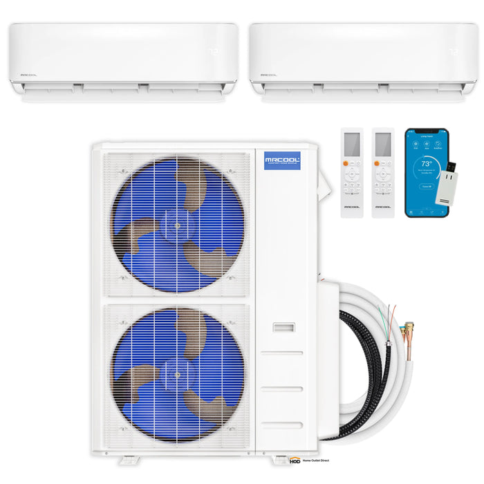 MRCOOL DIY 5th Gen Mini Split - 2-Zone 48,000 BTU Ductless Air Conditioner and Heat Pump Condenser with 18K + 12K Wall Mount Air Handlers