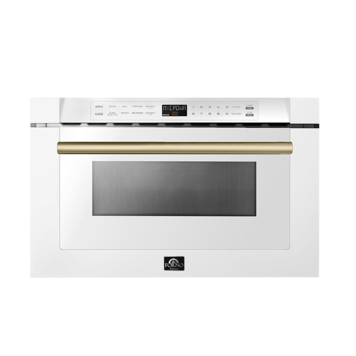 FORNO Espresso Capoliveri 24" 1.2 cu. ft. Built-In Microwave Drawer in White with Antique Brass Handles, FMWDR3000-24WHT