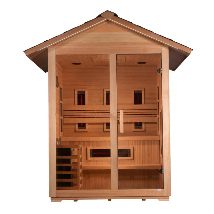 Golden Designs "Carinthia" 3 Person Hybrid (PureTech™ Full Spectrum IR or Traditional Stove) Outdoor Cabin Sauna GDI-8123-01