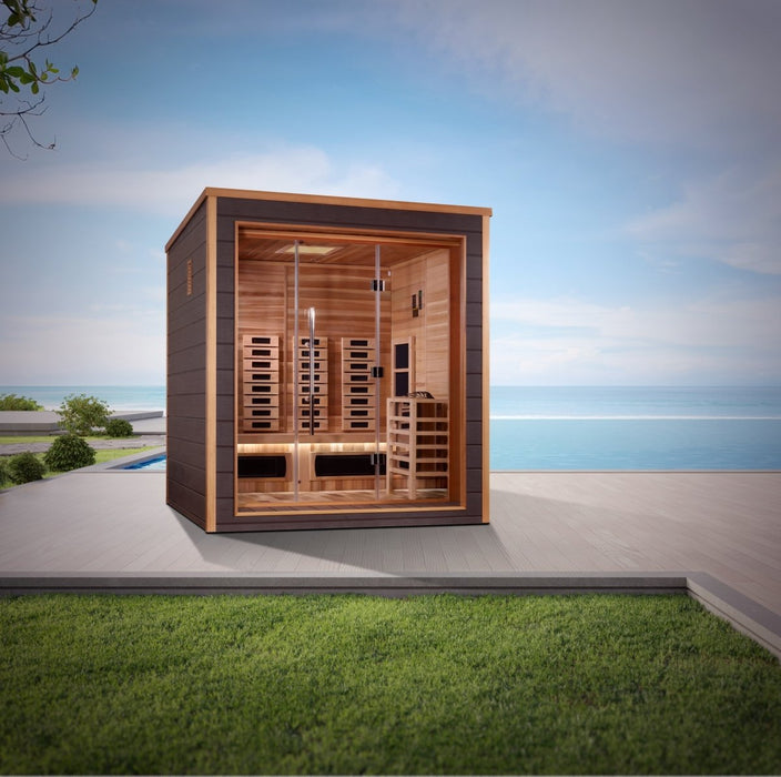 Golden Designs Visby 3 Person Hybrid (PureTech™ Full Spectrum IR or Traditional Stove) Outdoor Steam Sauna GDI-8223-01