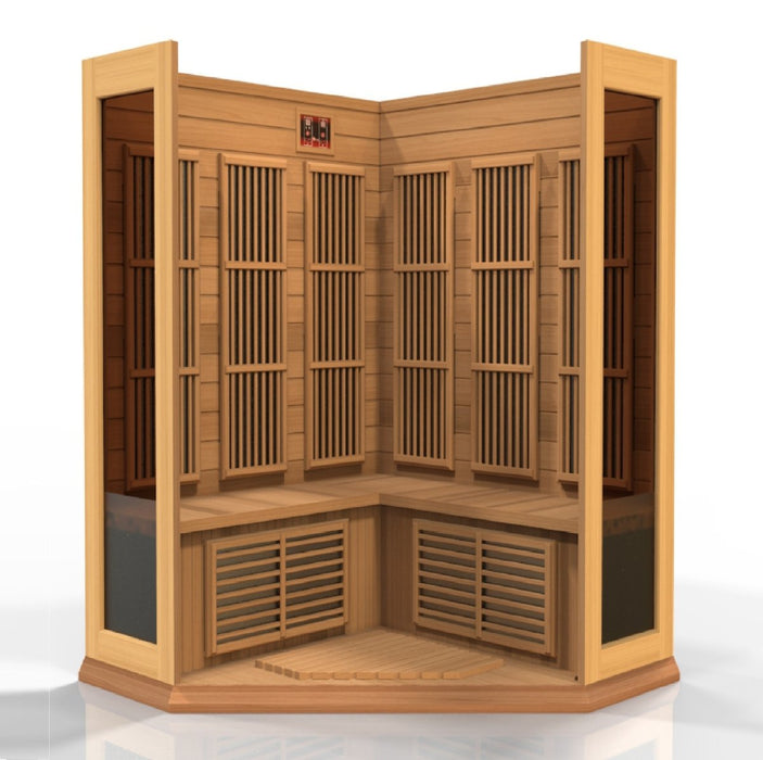 Maxxus 3 Person Corner Low EMF FAR Infrared Dry Sauna in Canadian Red Cedar MX-K356-01 CED