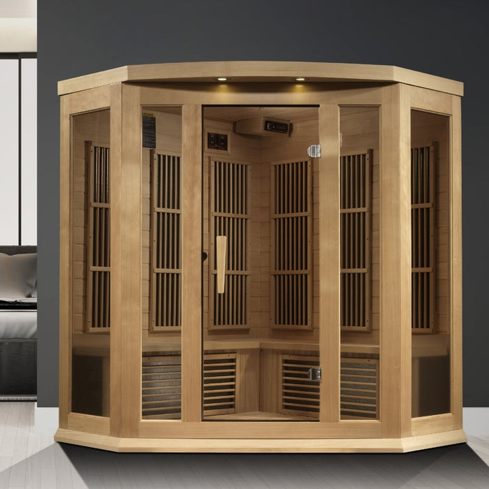 Maxxus 3 Person Corner Near Zero EMF FAR Infrared Dry Sauna in Canadian Hemlock MX-K356-01-ZF