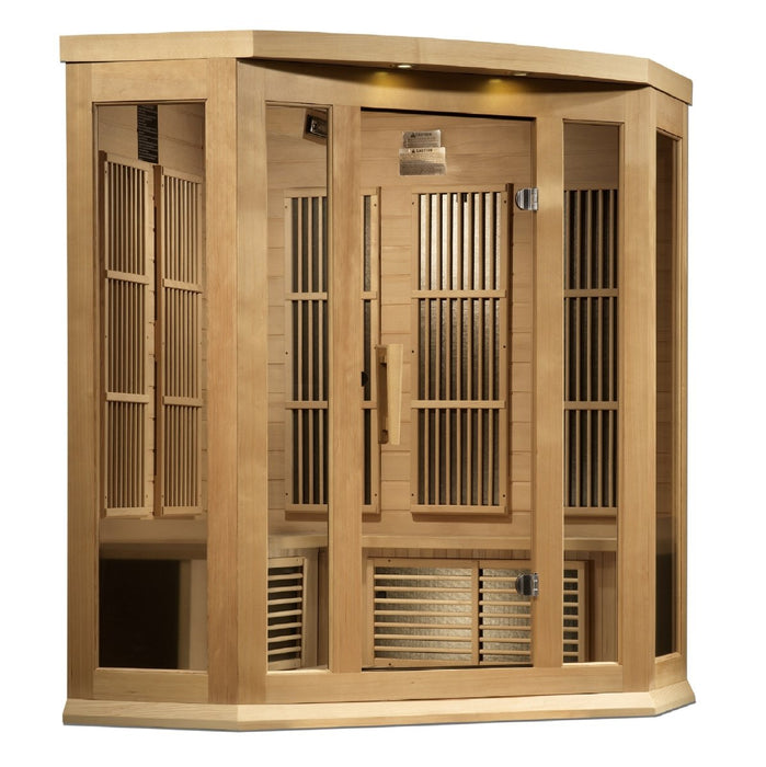 Maxxus 3 Person Corner Near Zero EMF FAR Infrared Dry Sauna in Canadian Hemlock MX-K356-01-ZF