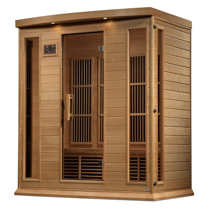 Maxxus 4 Person Corner Near Zero EMF FAR Infrared Dry Sauna in Canadian Hemlock MX-K406-01-ZF