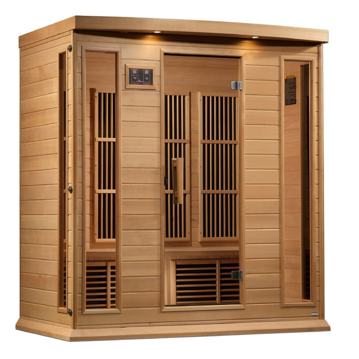 Maxxus 4 Person Corner Near Zero EMF FAR Infrared Dry Sauna in Canadian Hemlock MX-K406-01-ZF