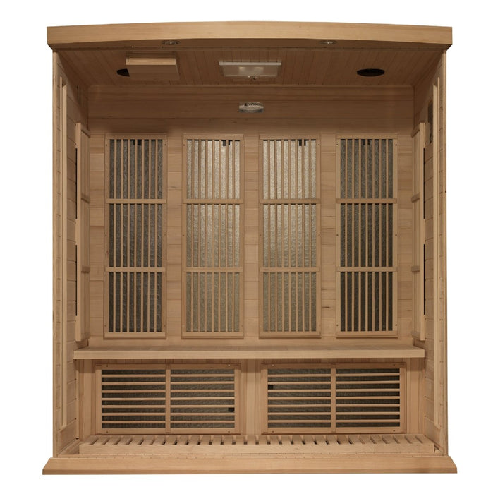 Maxxus 4 Person Corner Near Zero EMF FAR Infrared Dry Sauna in Canadian Hemlock MX-K406-01-ZF
