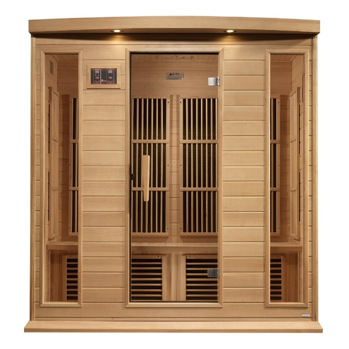 Maxxus 4 Person Corner Near Zero EMF FAR Infrared Dry Sauna in Canadian Hemlock MX-K406-01-ZF
