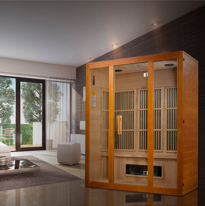 Maxxus "Alpine" 3 Person Corner Low EMF FAR Infrared Dry Sauna in Canadian Hemlock MX-J306-02S