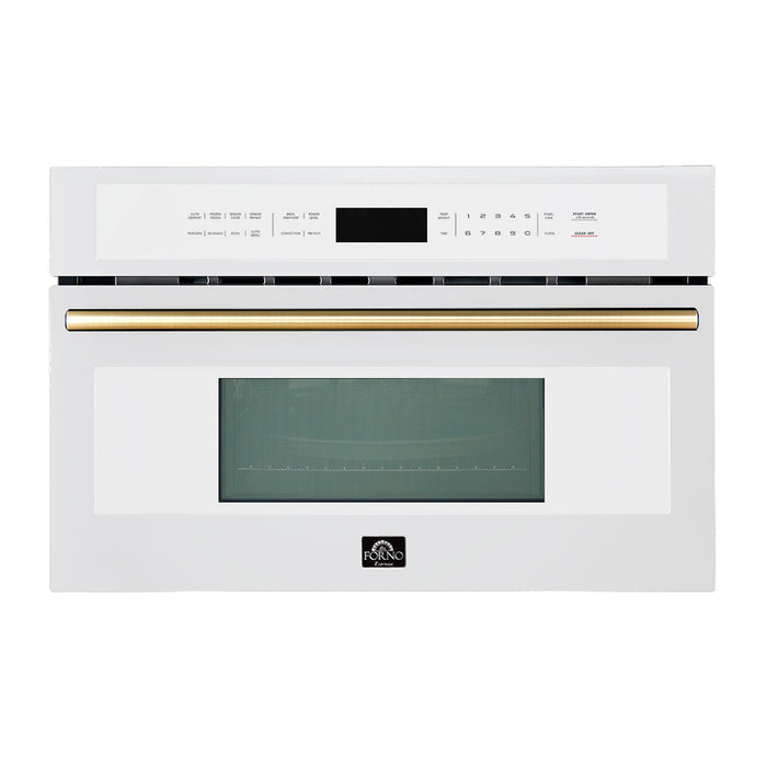 FORNO Espresso Oliena 30" 1.6 cu. ft. Built-In Microwave Oven in White with Antique Brass Handles, FMWDR3093-30WHT