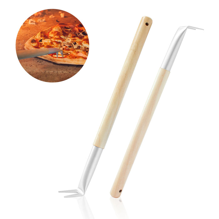 Aluminum 17.5 inch Pizza Spinner Turning Fork with Wooden Handle (2-Pack), Pizza Turner, Pizza Bubble Popper - Outdoor Pizza Oven Accessories