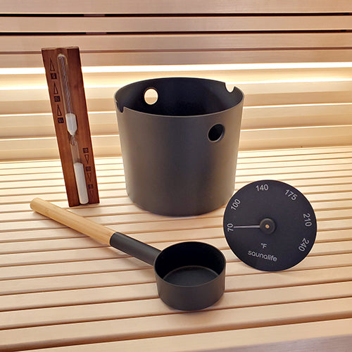 SaunaLife Essentials Set 2 Sauna Bucket and Ladle in Black