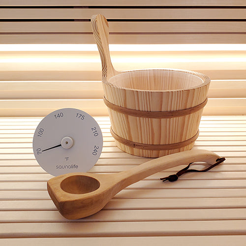 SaunaLife Essentials Set 4 Sauna Bucket and Ladle in White