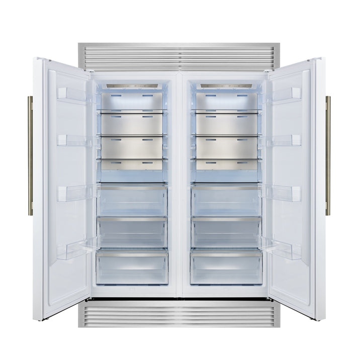 FORNO Maderno 60" 27.2 cu.ft. Convertible Refrigerator and Freezer with Grill Trim Kit in White with Antique Brass Handles, FFFFD1722-60SG-WHT
