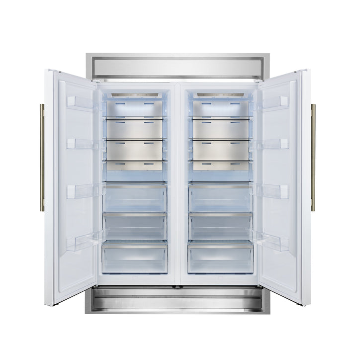 FORNO Maderno 60" 27.2 cu.ft. Convertible Refrigerator and Freezer with Modern Trim Kit in White with Antique Brass Handles, FFFFD1722-60MG-WHT