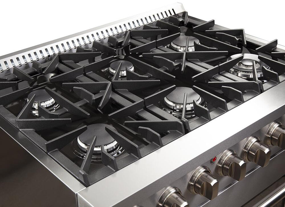 FORNO Package - 36 Inch Dual Fuel Range, Wall Mount Range Hood, Refrigerator, Microwave Drawer, Dishwasher, AP-FFSGS6156-36-8