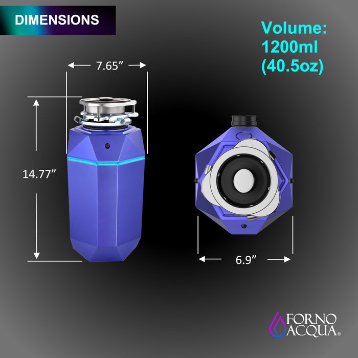 FORNO ACQUA BrightDiamond Amethyst 3/4 HP Ultra-Quiet Garbage Disposal with Motion Sensor Light & Pre-Wired Air Switch