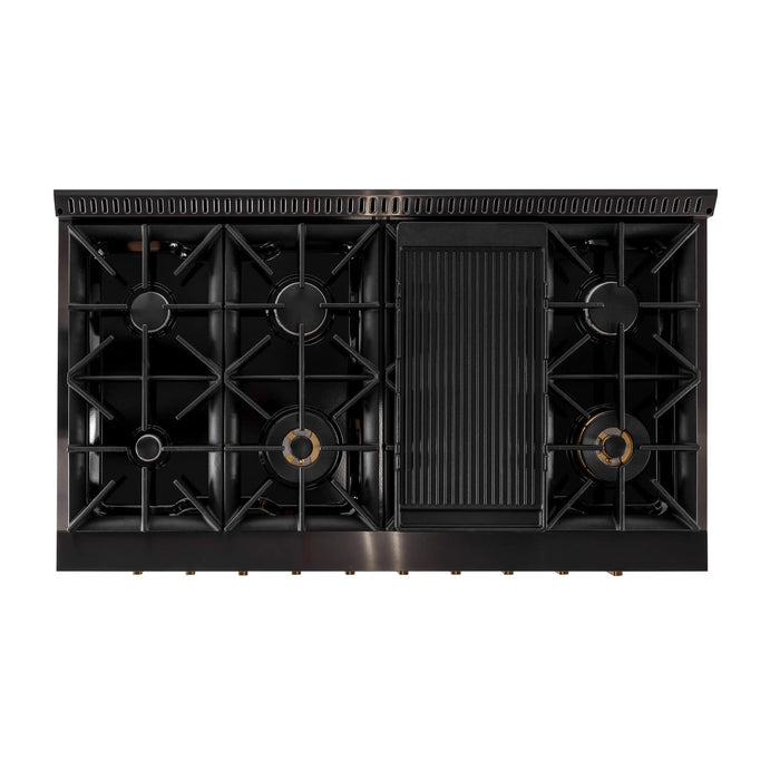 Kucht Horus 48-Inch Dual Fuel Range with 6.7 cu. ft. Electric Oven and 8 Gas Burners in Dark Titanium Stainless Steel with Digital Thermostat (KXD48)