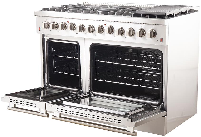 FORNO Appliance Package - 48 Inch Dual Fuel Range, Wall Mount Range Hood, Microwave Drawer, AP-FFSGS6156-48-3