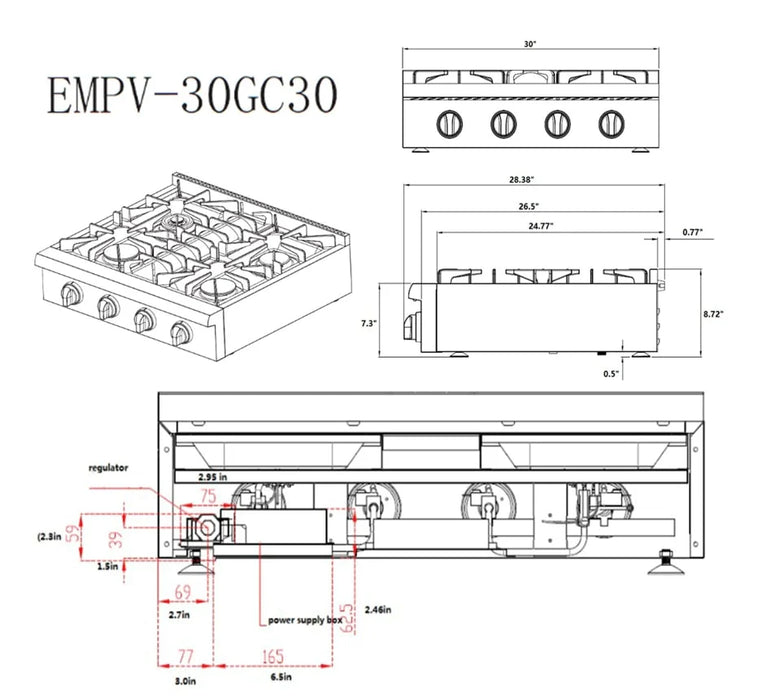 Empava 30-Inch Pro-Style Slide-In Natural Gas Cooktop (EMPV-30GC30)