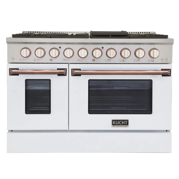 Kucht Signature 48-Inch Pro-Style Dual Fuel Range in Stainless Steel with White Oven Door & Gold (KDF482-W-GOLD)