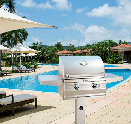 Fire Magic Choice Multi-User CM430S 24-Inch Natural/Propane Gas Grill With Analog Thermometer On Patio Post - CM430S-RT1N-P6/CM430S-RT1P-P6