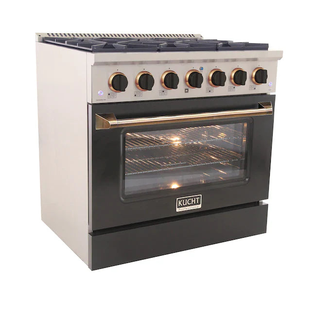 Kucht Signature 36-Inch Pro-Style Dual Fuel Range in Black Oven Door & Gold Accents (KDF362-K-GOLD)