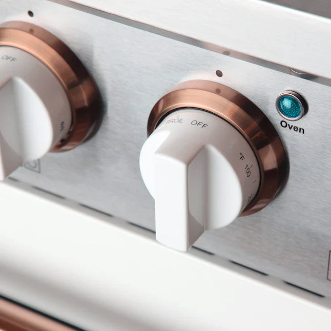 Kucht Series 36-Inch Pro-Style Dual Fuel Range in White Oven Door & Gold Accents (KDF362-W-GOLD)