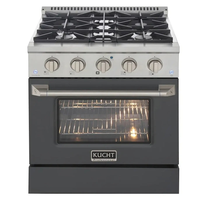 Kucht Professional 30-Inch 4.2 cu ft. Gas Range in Cement Gray with Silver Accents (KNG301-GR)